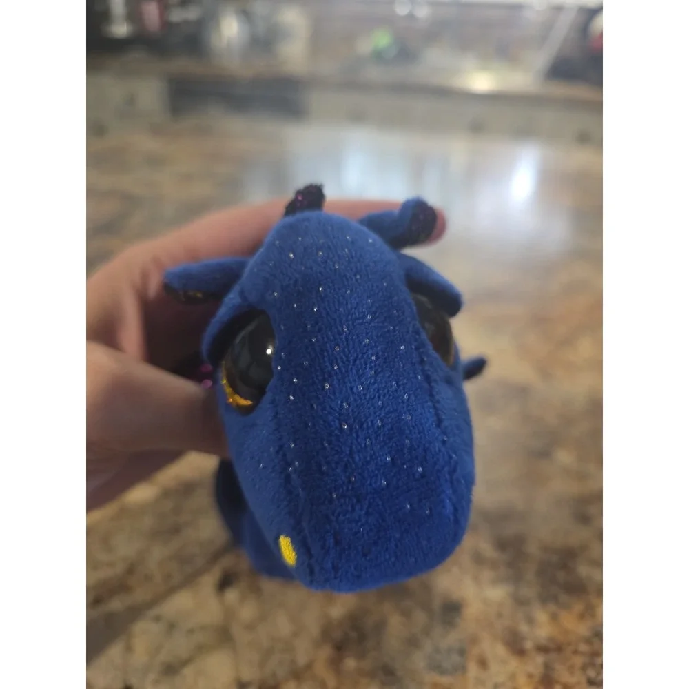 Ty Saffire Blue Dragon Beanie Boos 6-inch Plush with Sparkle Wings and Stomach